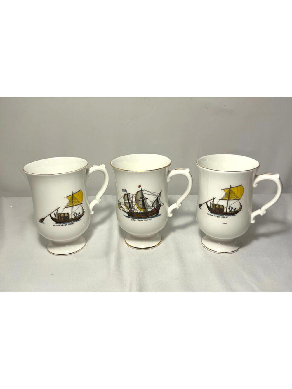 Vintage Staffordshire Bone China Crown Ships Of The World Coffee Tea Cups 3